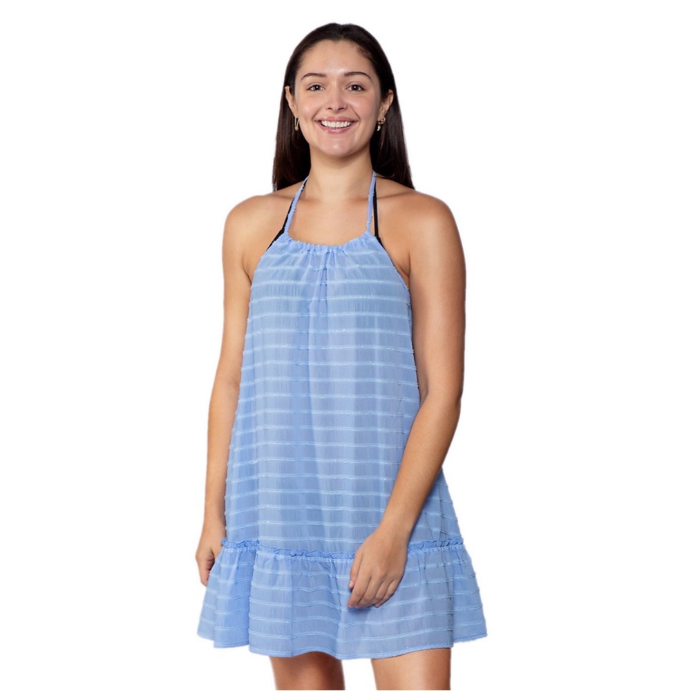 NWT Miken Halter Flounce Hem Swim Cover-Up Dress Blue Size S